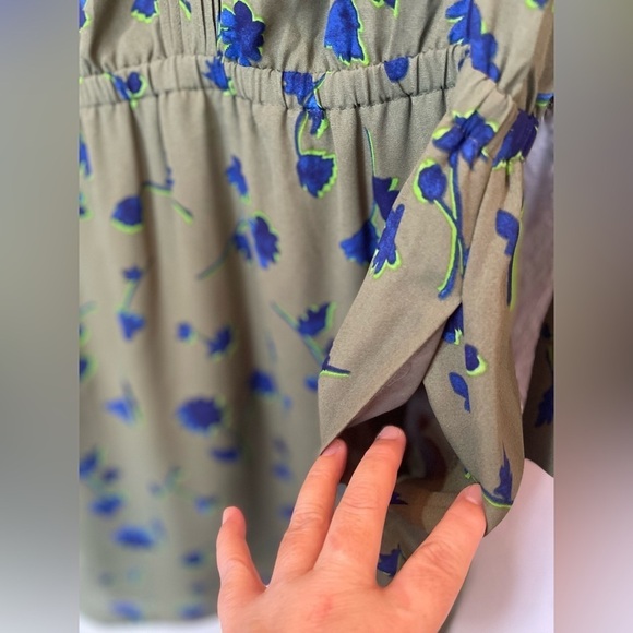 Banana Republic Floral French Shirtdress Lined with Pockets Olive Green Medium - Picture 9 of 12